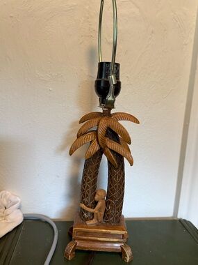Cheyenne vintage monkey Carved Palm Tree Table Lamp in Brown by